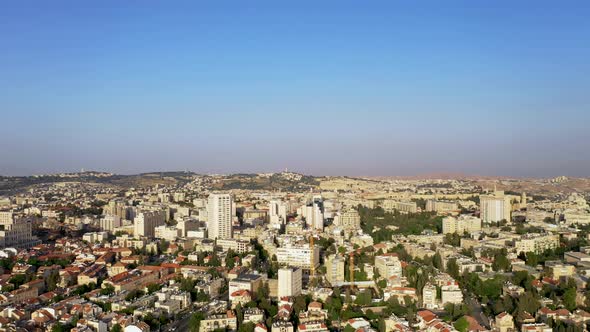 Israel, Jerusalem panorama aerial shot above city center, city center, 360 shot