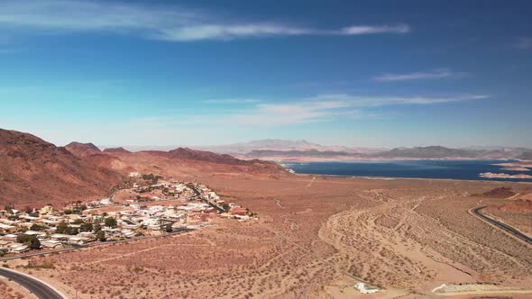 Aerial panorama near Boulder City, Nevada and Lake Mead National Conservation Area