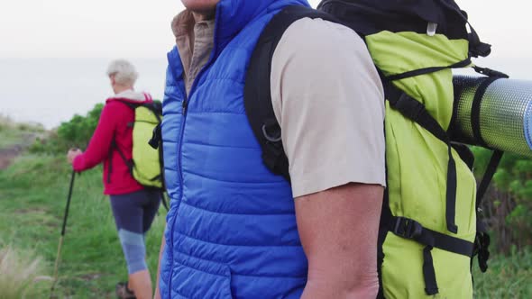 Senior couple on a hike together in nature