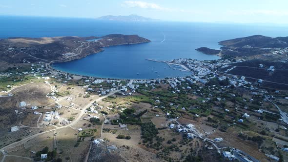 Village of Chora on the island of Serifos in the Cyclades in Greece from the sky