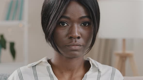 Female Portrait Closeup Sad Face Upset Young African American Woman Excited Serious Frustrated Girl