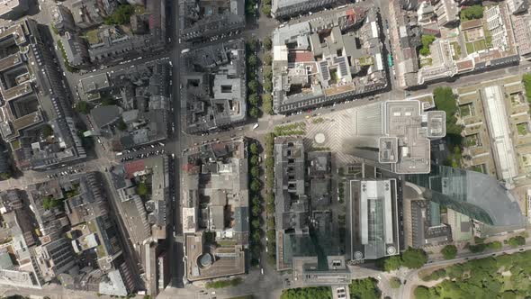 AERIAL: High Overhead Top Down Birds View Shot of Frankfurt Am Main, Germany in Summer, City Streets