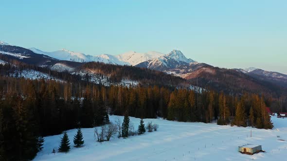 Aerial view of Carpathians mountains in winter season. Poland and Slovakia border