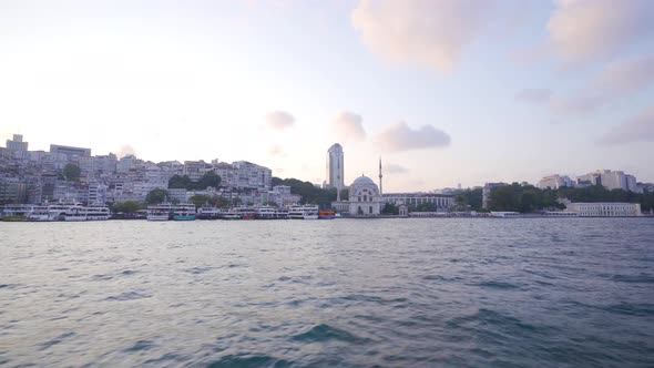 Mosque and city view from the sea. Istanbul.