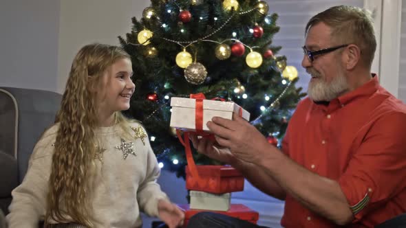The Teen Girl Received a Christmas Present From Her Grandfather. Family Traditions