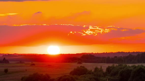 Rural landscape and sunset, time-lapse