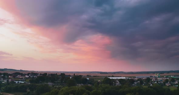 Beautiful clouds at sunset, filmed with a drone