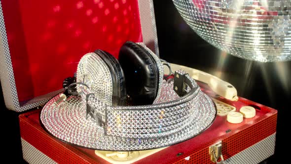 Diamond Crystals Headphones Gramophone Music Party Club