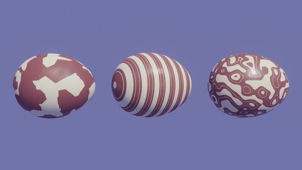 Easter eggs with abstract patterns on a violet very peri background. 3D render holiday concept