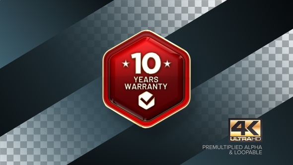 10 Years Warranty Rotating Badge 4K Looping Design Element