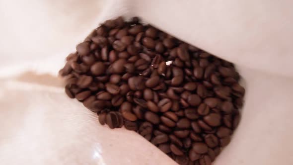 Coffee Beans Closeup in a Bag Wide Shooting Angle