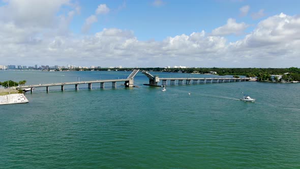 Aerial View of Street Bridge Crossing Ocean