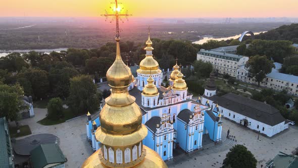 Aerial View of St. Michael's Golden-Domed Monastery in the Morning. Kyiv, Ukraine