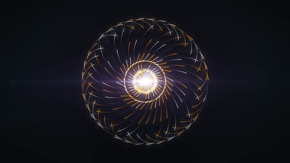 Glowing pulsating sphere and spreading lines