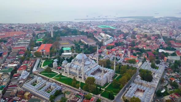 Aerial View of Historical Suleymaniye Mosque and Istanbul.