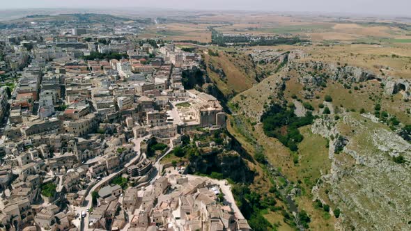 Aerial View of Ancient Town of Matera Sassi Di Matera in Sunny Day, Basilicata, Southern Italy