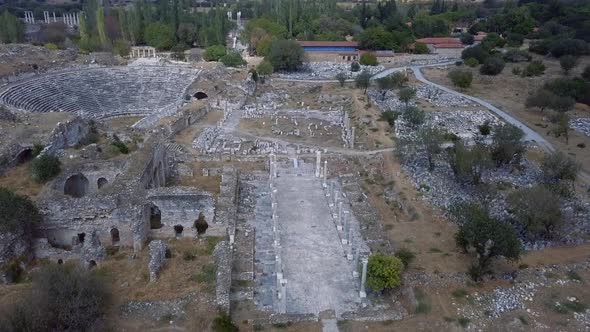 Drone view of the Aphrodisias - an ancient city in Turkey