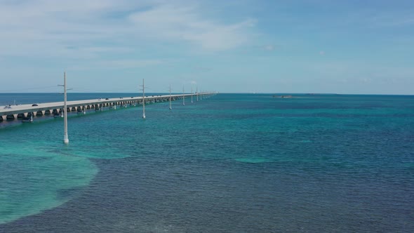 Aerial shot of the Seven Mile Bridge which leads to Key West Florida