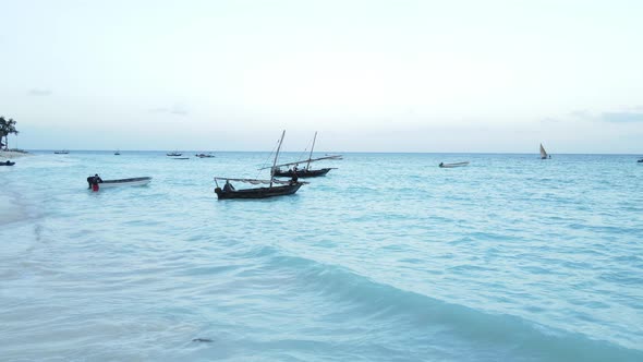 Boats in the Ocean Near the Coast of Zanzibar Tanzania Slow Motion