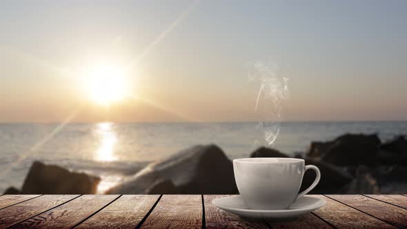 hot coffee on the table on a natural background