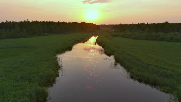 Pretty Drone Shot of the Vohandu River in Estonia