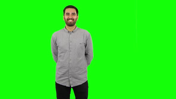 Brunette Guy Is Laughing. Green Screen