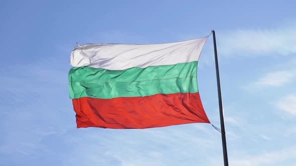 Bulgarian Flag on a Flagstaff with the Flag Waving in Wind