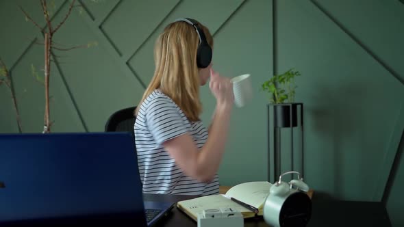 Comfortable Work at Home Office Woman Dancing at Worklace