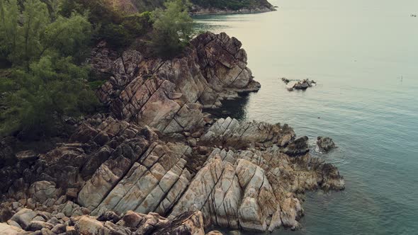 Aerial View on Phangan Island Rocky Coastline