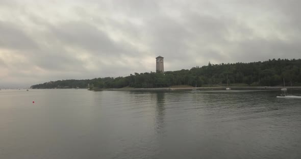 Drone shot of a boat speeding by