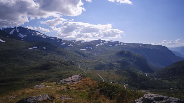 Time Lapse in Norwegian Mountain Landscape. Viewpoint along the Sognefjellet tourist route through J