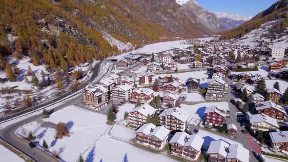 Tasch Village in Switzerland in the Winter Aerial View