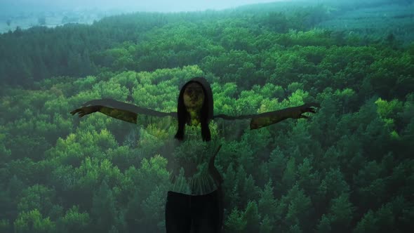 Nature Harmony Forest Aerial View Woman Flying