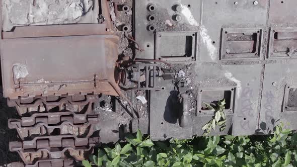 Vertical Video of a War in Ukraine  Destroyed Military Hardware