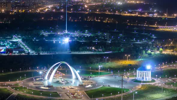 Park Named After the First President of the Republic of Kazakhstan in the City of Aktobe Night