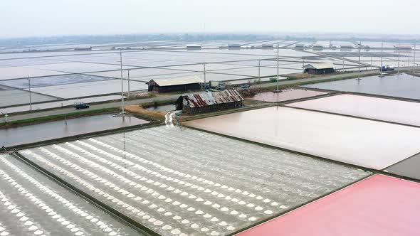 Aerial View of Salt Farms in Phetchaburi Province Thailand