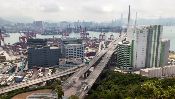 Timelapse Hong Kong Overpass Road Over Green Forest