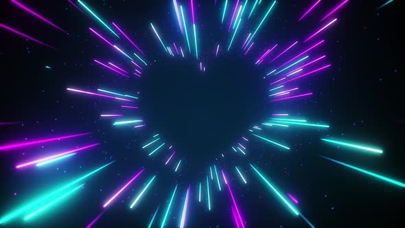 Flying in a Blue Pink Futuristic Neon Heartshaped Tunnel