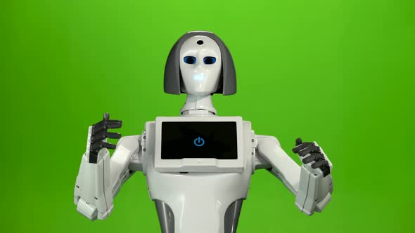 Robot Tilts Its Body and Puts Its Arms in Front of It, Green Screen