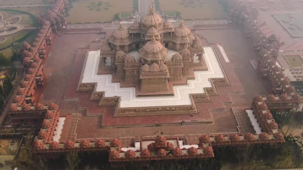 Delhi, India, the "Akshardham" temple aerial 4k drone footage