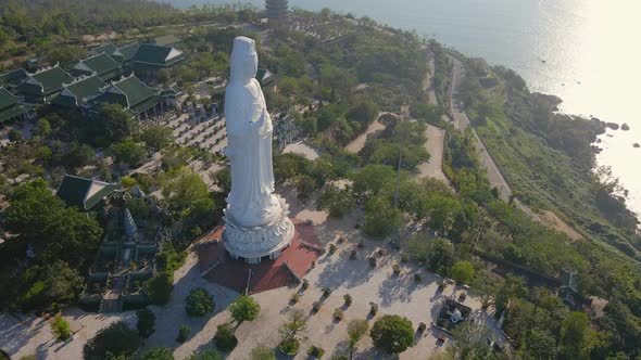 Aerial Shot of the Socalled Lady Buddha in the City of Danang