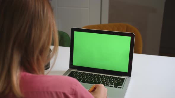 Green Screen Laptop Computer Concept Online Distance Education Video Call Conference