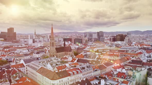 Flight Drone Filming Picturesque Shot of Vienna City Capital Austria European Beautiful Catholic