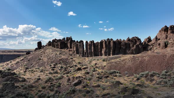 Orbiting aerial of a climbing rock feature in Washington State.