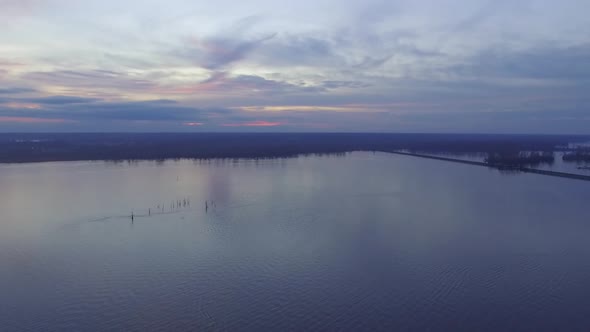 Aerial of Beautiful Coastal River Sunset In Winter