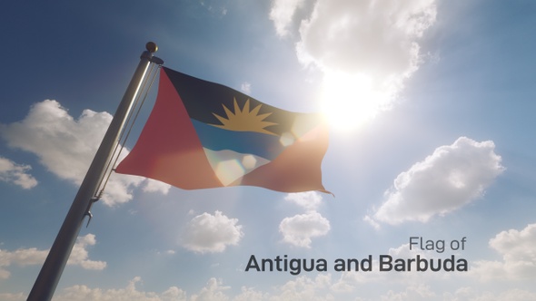 Antigua and Barbuda Flag on a Flagpole V2 