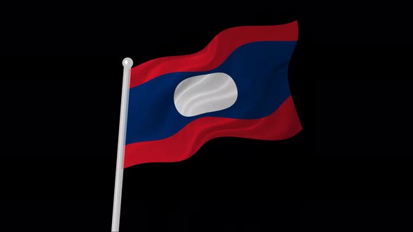 Laos Flag Flying Animated Black Background