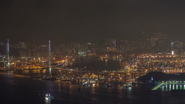Timelapse Illuminated Hong Kong Cityscape Reflected in Water