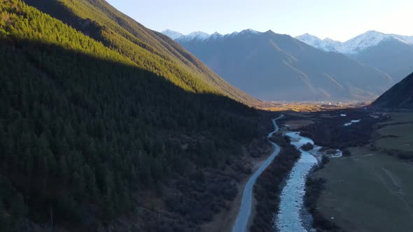 Mountain landscape from a bird's eye view. The view of the mountains