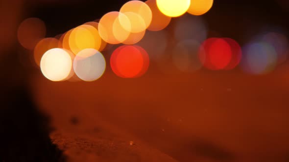 Lights of the Night City Bokeh From Light of Headlights of Cars Roads Lights